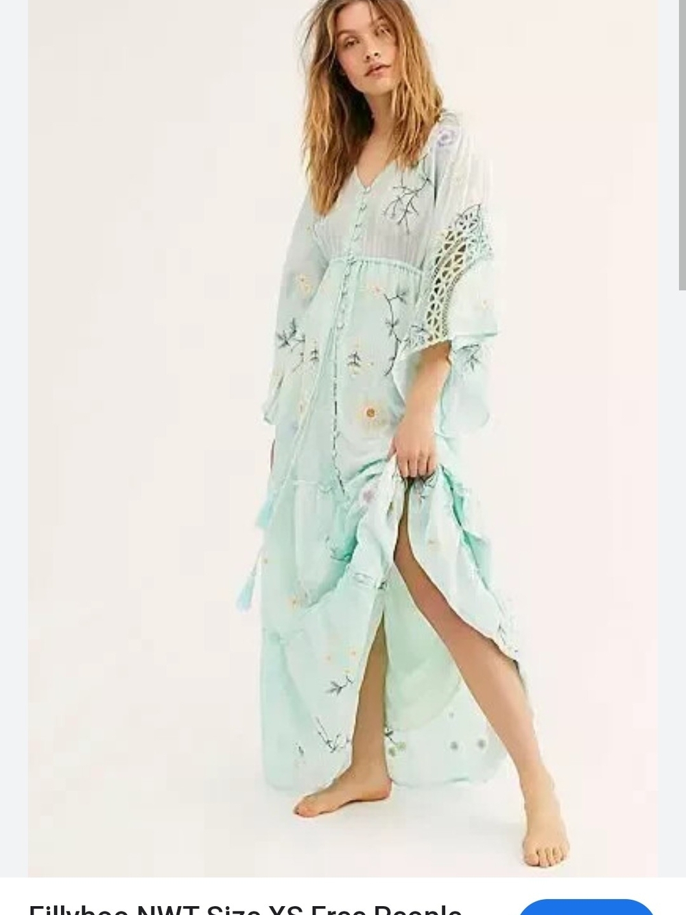 New Fillyboo X Free PEOPLE SILK Cotton  Gown Maxi Kimono Dress Daisy Island Obo